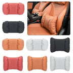 Summer Car Headrest Lumbar Nappa Leather Support Pillow Set Soft Comfortable Breathable Car Neck Pillows Car Seat Accessories