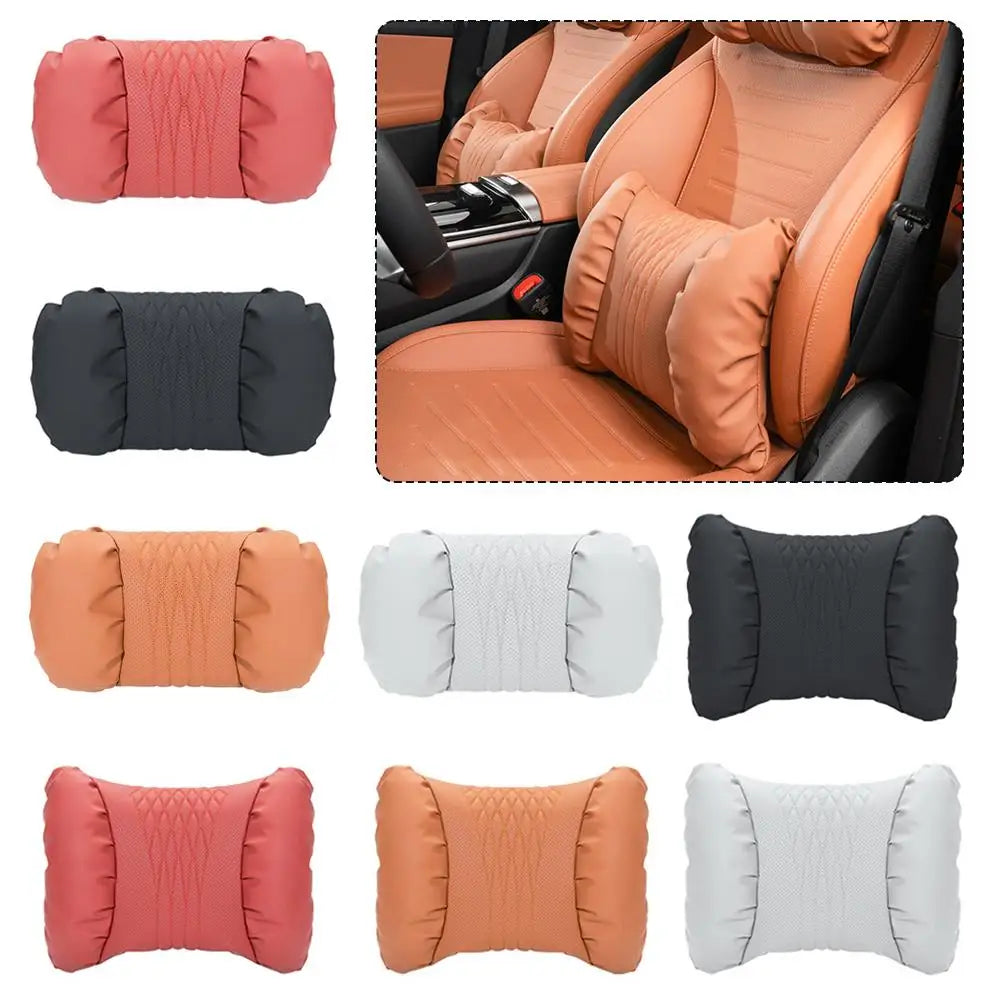 Summer Car Headrest Lumbar Nappa Leather Support Pillow Set Soft Comfortable Breathable Car Neck Pillows Car Seat Accessories