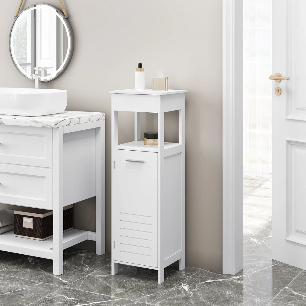 32x99x30cm White Bathroom Cabinet 4 Levels with Door Adjustable Shelf Standing Corner Cabinet for Living Room Hallway
