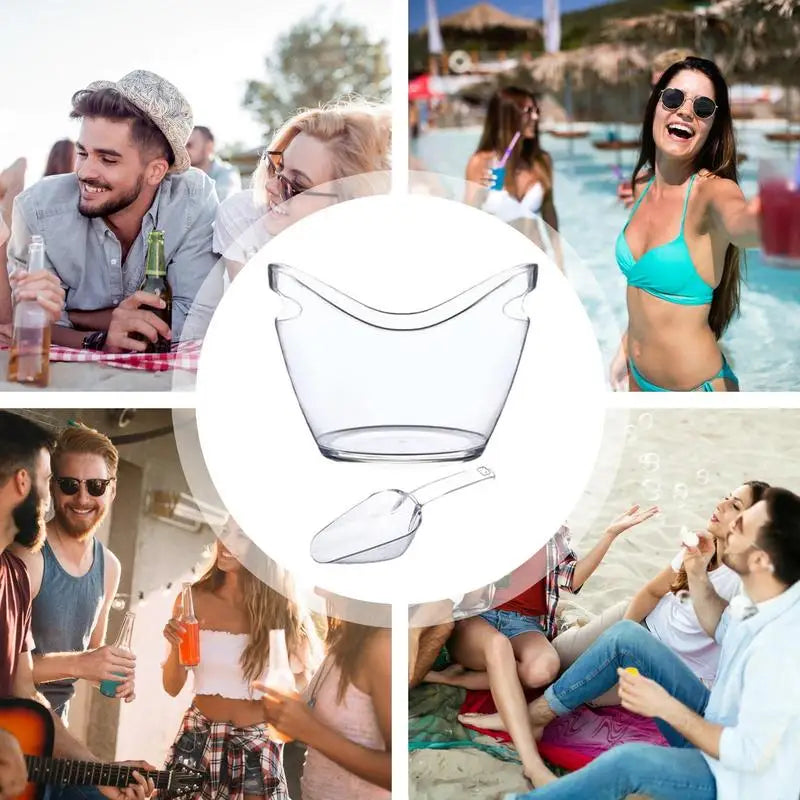 clear Bucket Multifunctional Drink Tub with Scoops Included Large Cooling Ice Bucket for Champagne Wine Beer Bar Supplies