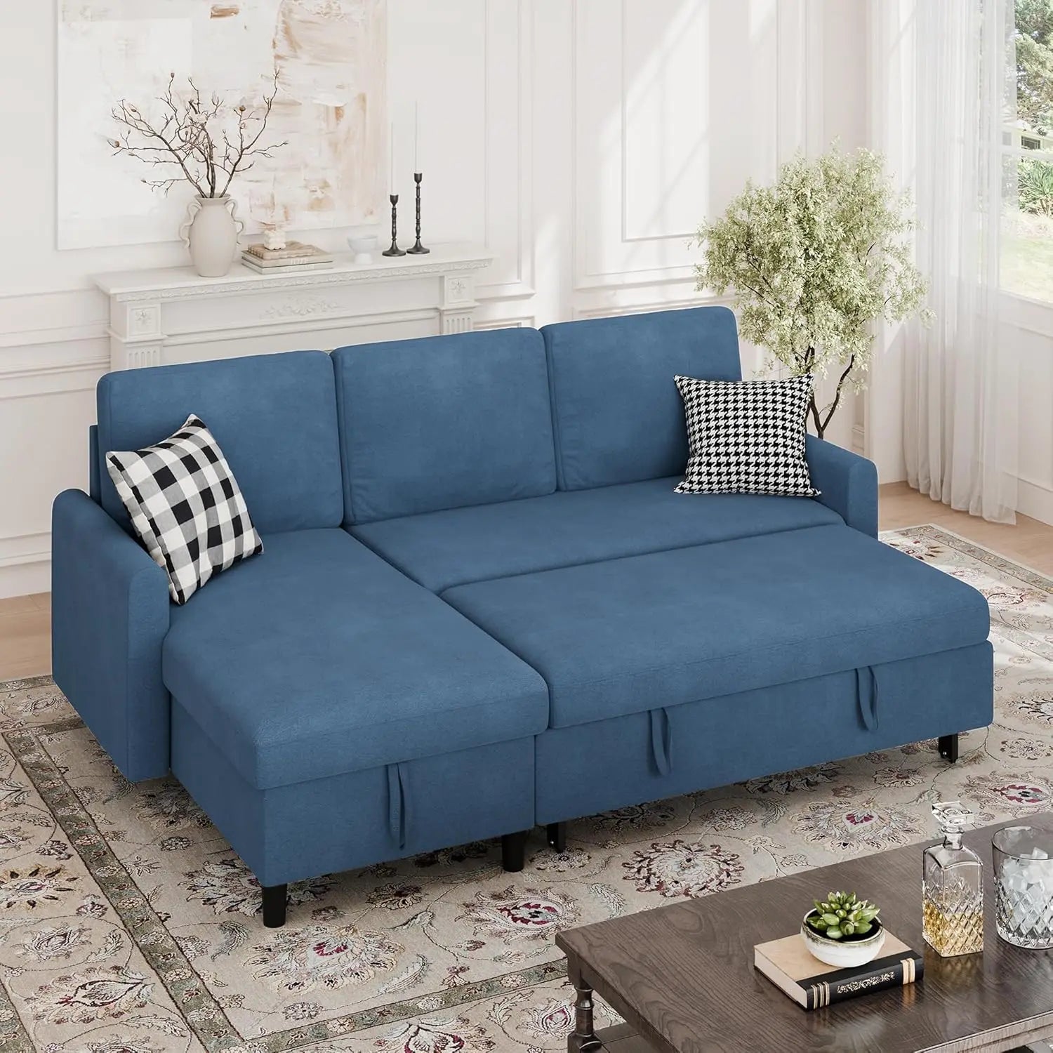 Walsunny L-Shaped Sectional Sleeper Sofa | Pull-Out Bed with Storage, Reversible Design