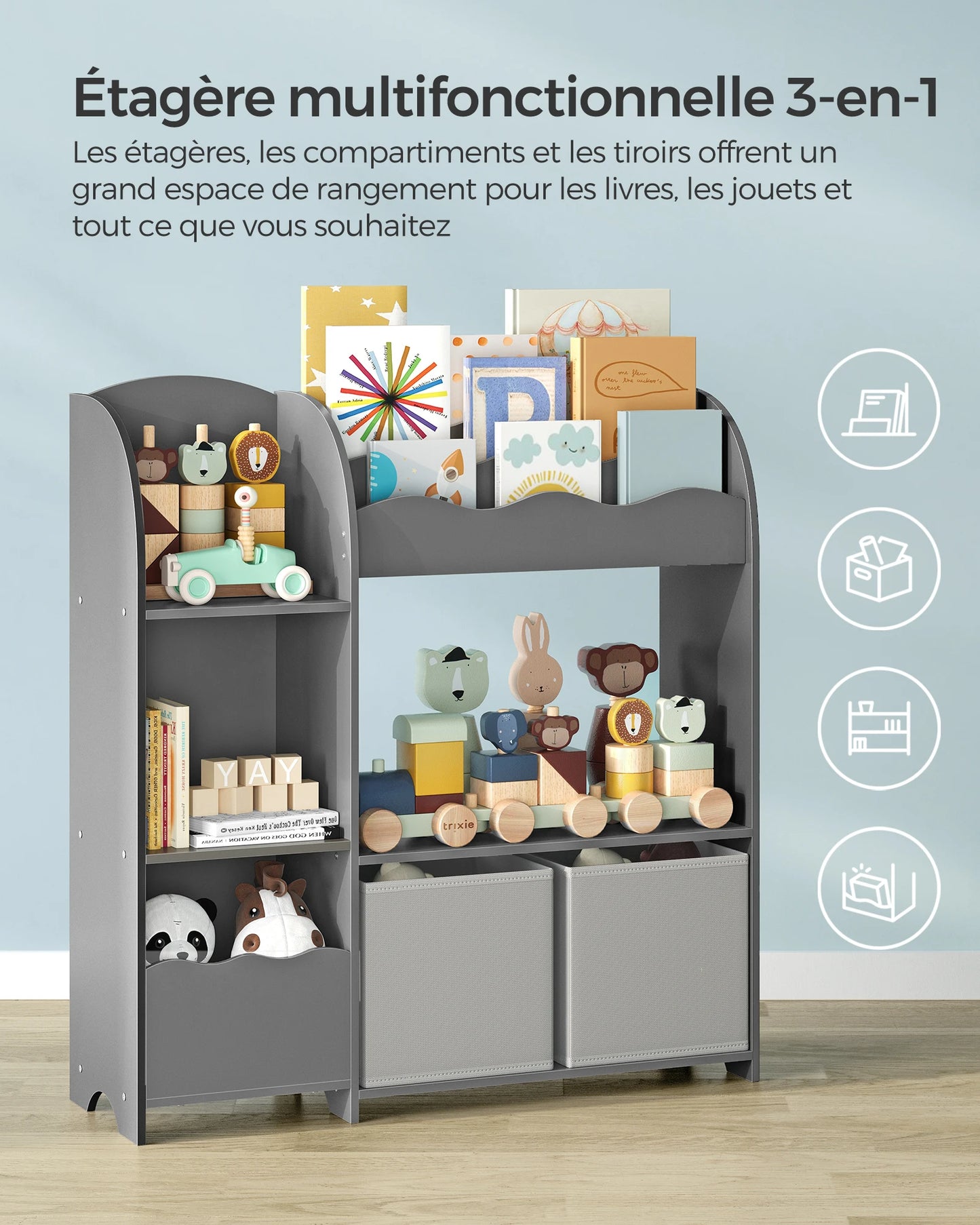 SONGMICS Children's Bookcase, Children's Shelf for Toys and Books, Storage with 2 Boxes, for Playroom, Children's Room