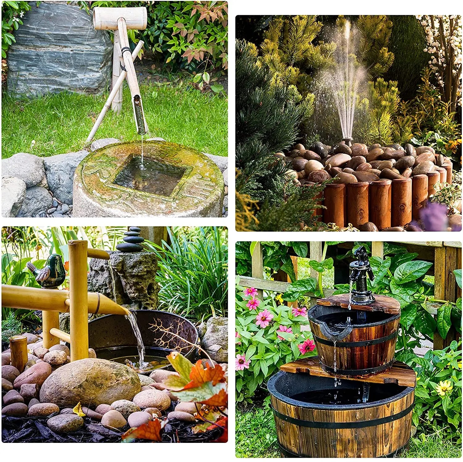 Solar Fountain Pump Panel Powered Water Kits Aquarium Pond Lawn Low Noise Outdoor Bird Bath Garden Decor with 6Nozzles