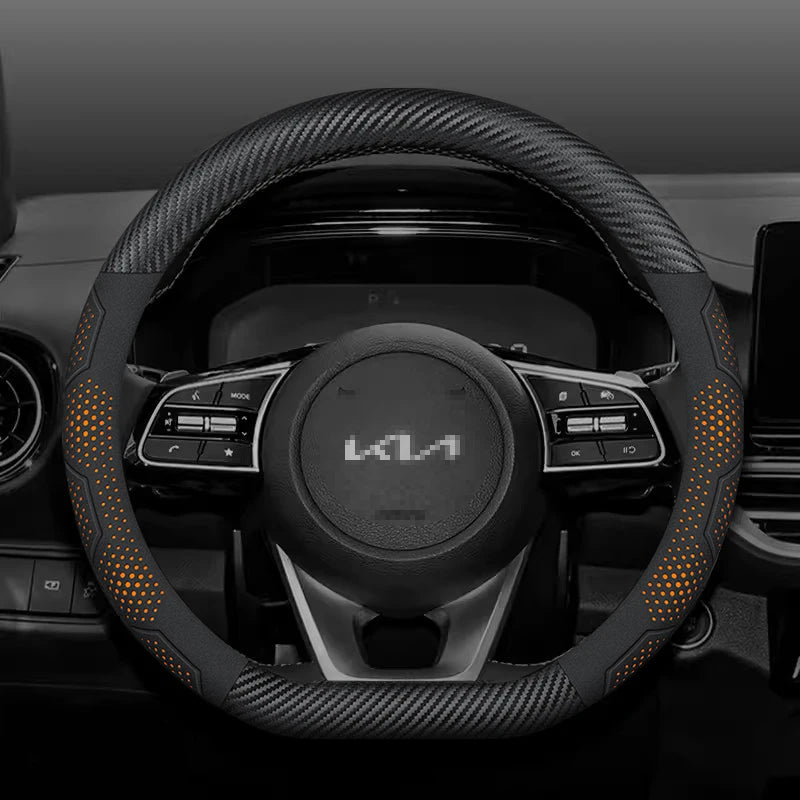 For Kia K5 Sportage Picanto Xceed Rio Cerato Soul Carens Seltos Carbon fiber Suede Car Steering Wheel Cover Auto Accessories