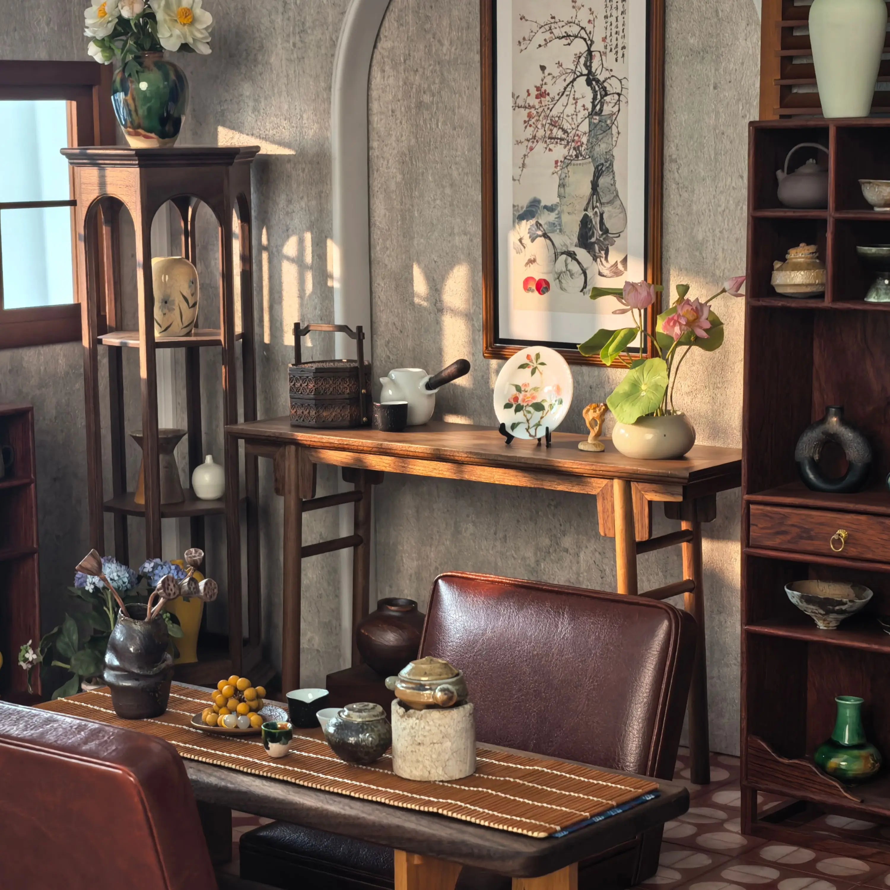 1/6  Dollhouse Living Room Kitchen Accessories   Chinese side table/tea room side table
