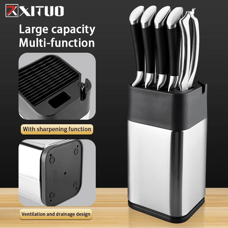 XITUO Kitchen Household Multi-function Knife Storage and Placement Rack Knife Holder with Sharpener for Various Knife Types