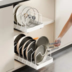 Kitchen Multifunctional Organizer - Pull-Out for Pots/Pans, Sliding Lid Holder, Spice Rack & Dish Drying Racks Drawer Organizer