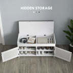HOMCOM Shoe Bench, Entryway Bench with Cushion, Hidden Compartments, White