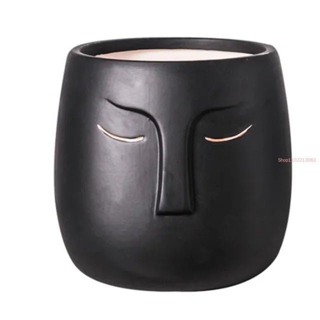 Black Succulent Zen Yellow Ceramic Planters Home Decor Nordic Human Face Buddha Vase Green Plant FlowerPot