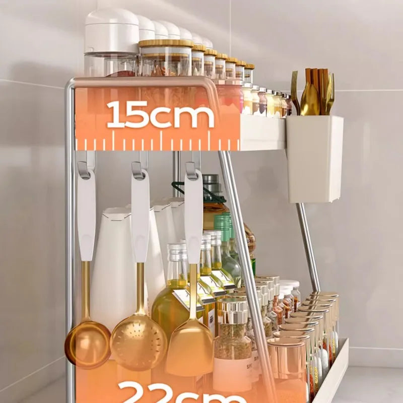 Stainless Steel Kitchen Rack Utensil Organizer Oil Spice Shelf Divided Seasoning Rack for Countertop Organization