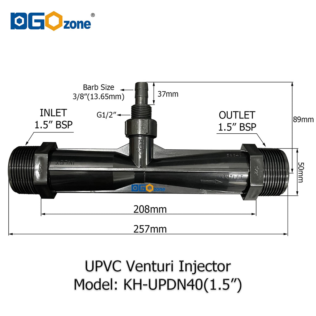 UPVC Venturi Injector for Mixing Liquid Venturi with Valve  BSP thread 1/2" 3/4" 1" 1.25" 1.5" 2" DGOzone