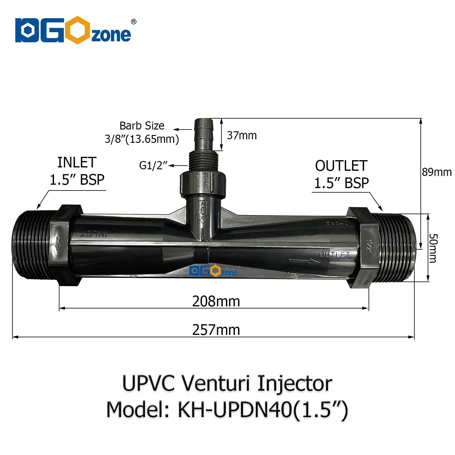 UPVC Venturi Injector for Mixing Liquid Venturi with Valve  BSP thread 1/2" 3/4" 1" 1.25" 1.5" 2" DGOzone