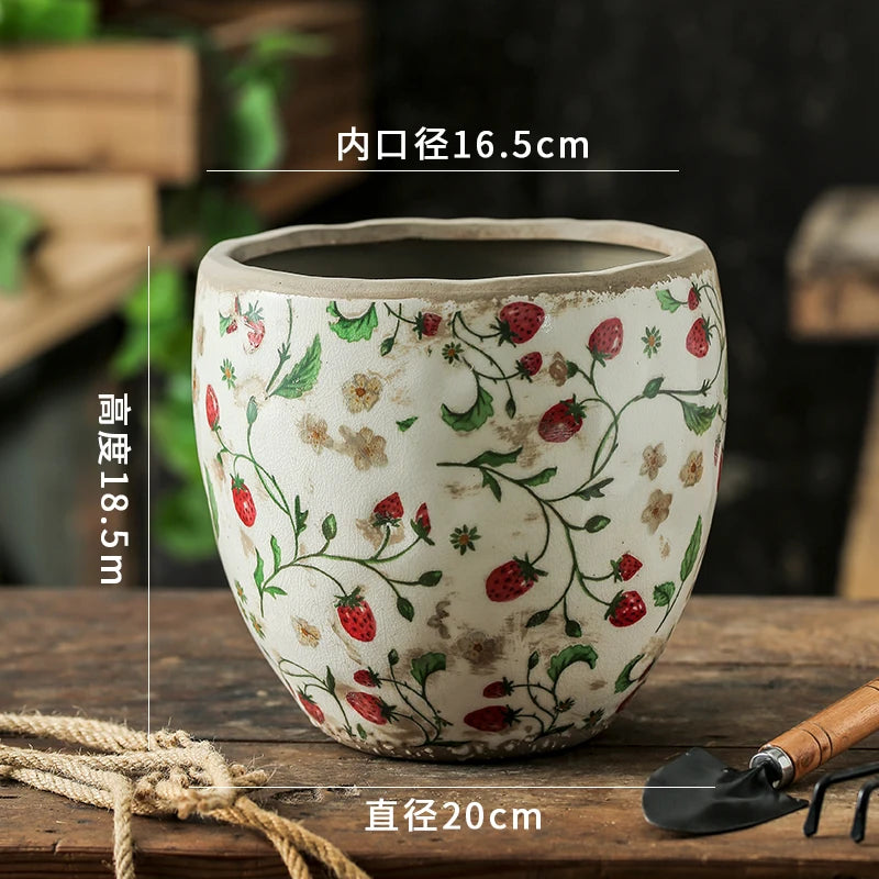 Vintage Ceramic Succulent Flowerpot Planters for Indoor Plants Creative Countryside Style Plant Pot Living Room Decoration