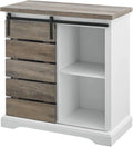 Willa Modern Farmhouse Sliding Single Slat Door Storage Console, 32 Inch, White And Grey Wash