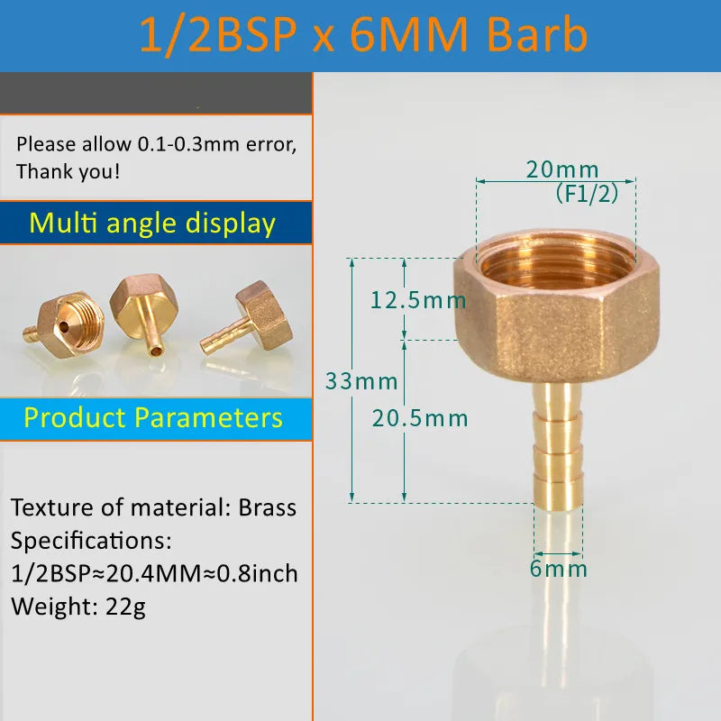 Brass Pipe Fitting 6/8/10/12/14/16mm Hose Barb Tail 1/8" 3/8" 1/4" BSP Male Connector Joint Copper Coupler Adapter
