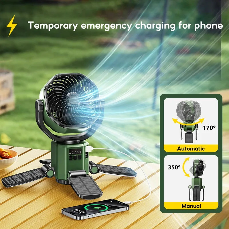 Eary Camping Solar Fan With 6000mAh Battery Powered Tent Camp Fan With