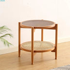 JOYLIVE Rattan Coffee Table Japanese Double Layer Detachable Solid Wood Table Glass Round Home Small Table 2022 New Dropshipping