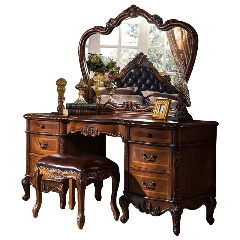 Nordic Hollywood Chair Vanity Wood Storage Mirror Organizer Luxury Dressers Bedroom Makeup Seating Penteadeira Furniture Home
