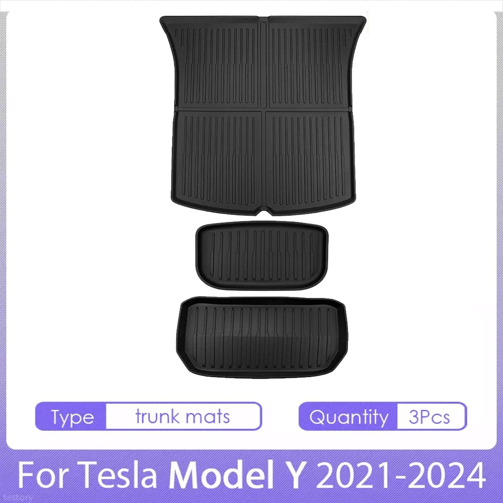 TPE for Tesla Model Y Floor Mats 2024 2023 2022 2021 All Weather Full Set Cargo Liners 3D TPE Odorless Floor Mat Trunk Frunk Mat