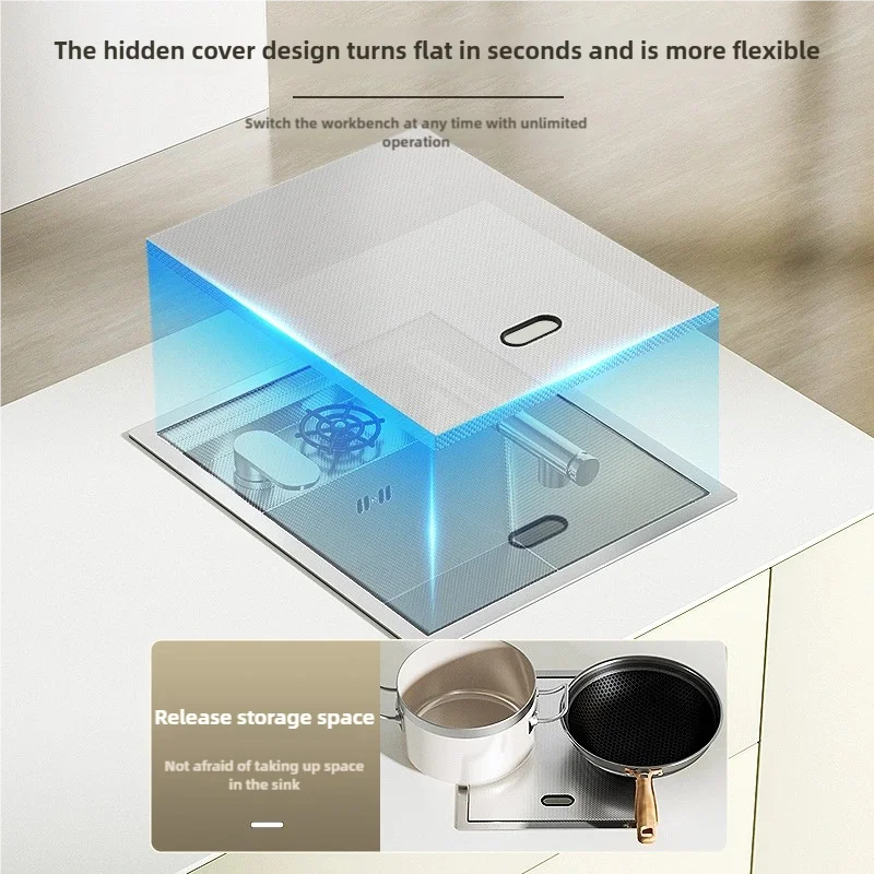 Hidden Bar Sinks Cup Washer 304  Stainless Steel Kitchen Sink Small Silver Single Slot With Lid Bar Balcony Wash Basin