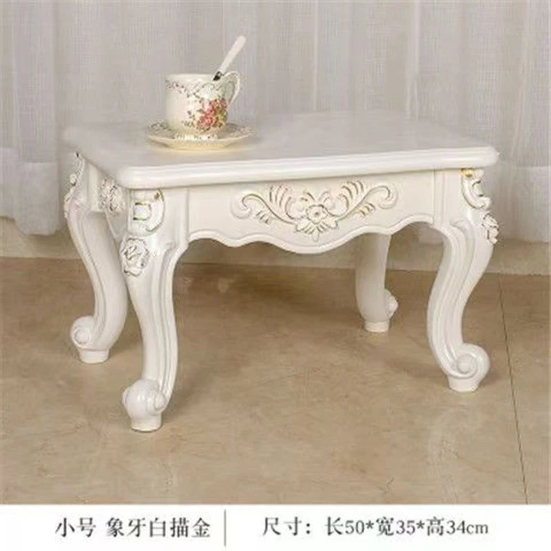 TieHo European Style Living Room Coffee Table Wood Rectangle Ivory White Center Table Modern Small Apartment Home Furniture