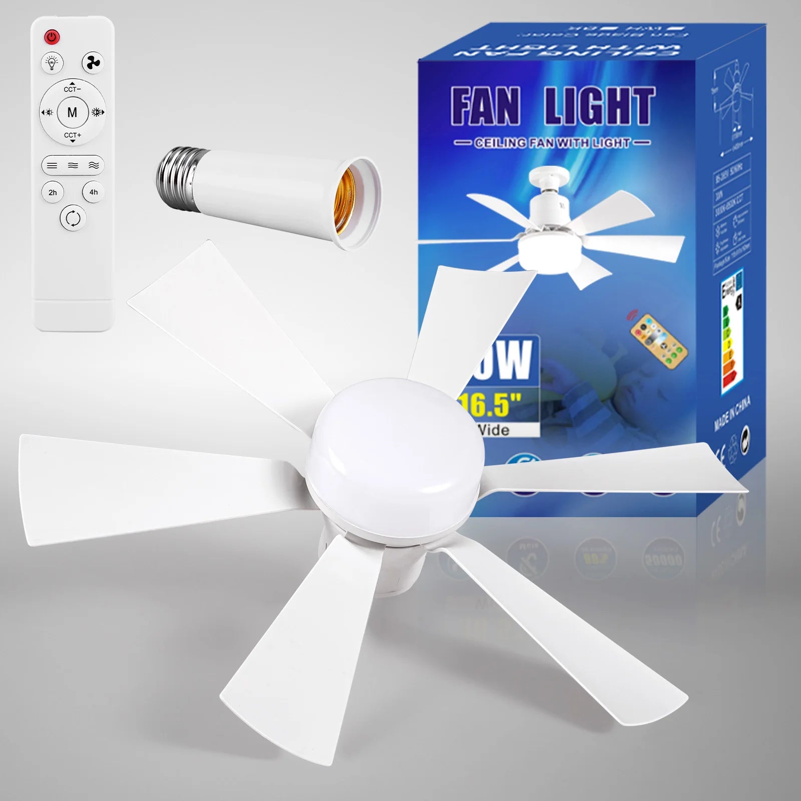Screw in Ceiling Fan in Light Socket with Remote Ceiling Fan with Light 3 Speeds Dimmable for Bedroom Kitchen Living Room