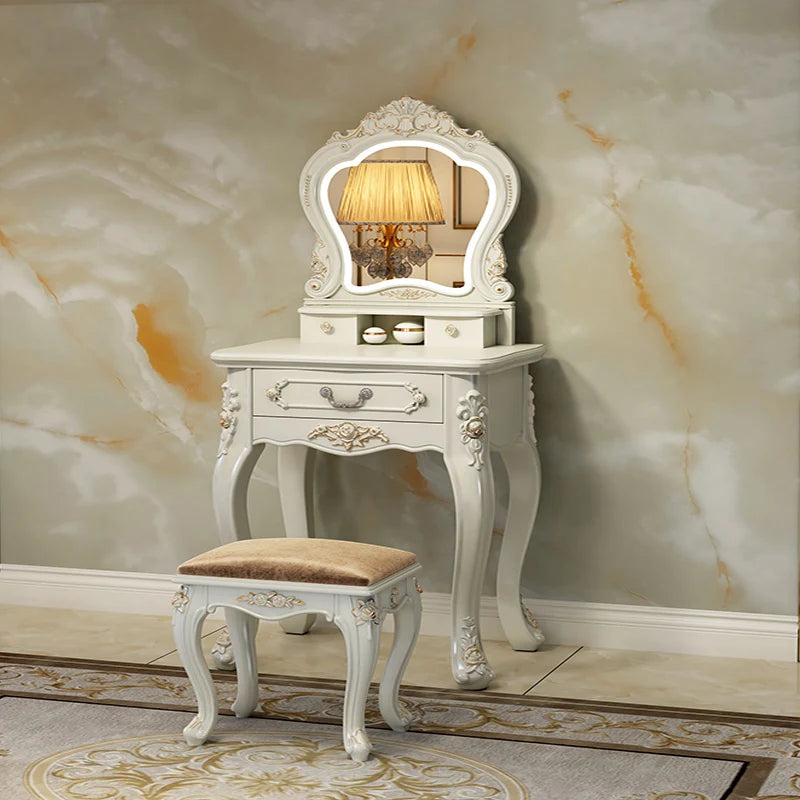 European Luxury Vanity Table Bedroom Mid Century White Makeup Dressing Table Cosmetics Chair Penteadeira Postmodern Furniture