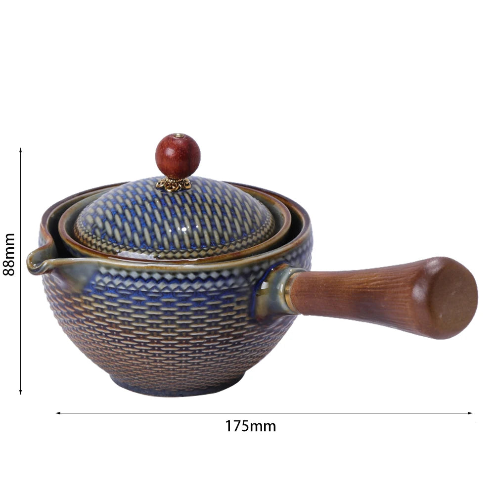Chinese Gong Fu Tea Set Portable 360 Rotation Teapot Ceramic Tea Maker Infuser Semi-Automatic Teaware for Home Office Travel