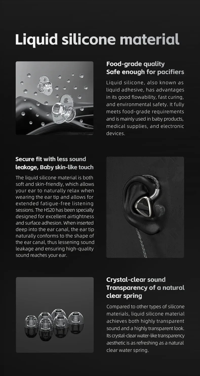 FiiO HS20 Transparent Earphone Cover Liquid Silicone Ear Tips Eartips 3pairs Bass Boost Customize EarTips LFGB Authentication