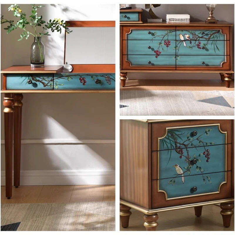 French Retro Makeup Desk home makeup luxury wood Dressing table design Hairstyles vanity with lmirror stool bedroom furnitures