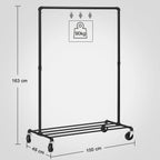 SONGMICS Heavy Duty Metal Clothes Rack on Wheels, Holds 90 kg, Industrial Design, Coat Stand with 1 Clothes Rail and Shelf