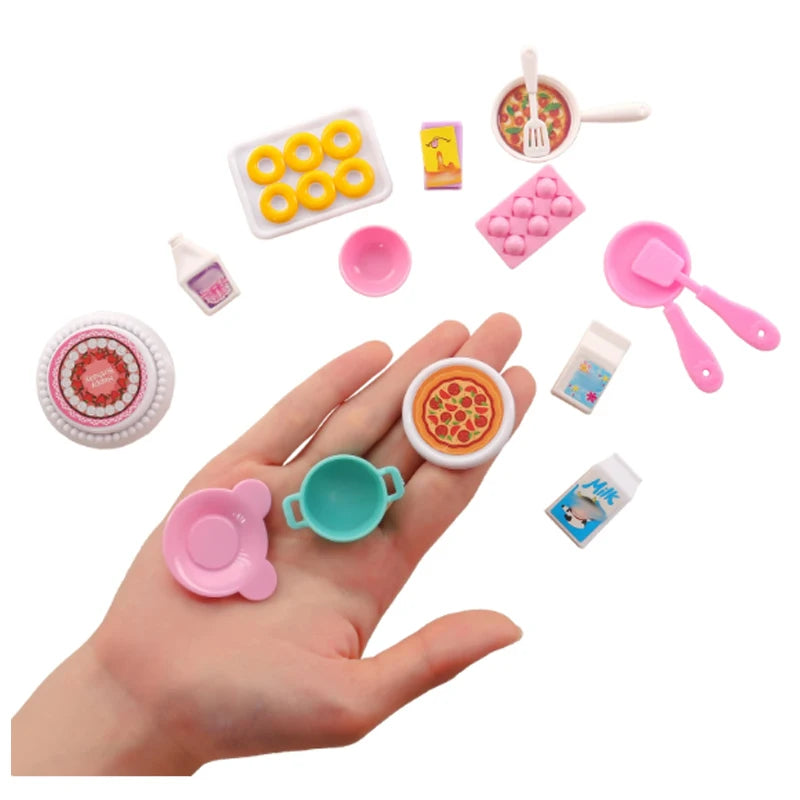Dollhouse Mini Kitchen Food for Doll 43 Pcs Dinner Set Fork Knif Plate Pizza Soup Tableware Cute Kids Toys Doll Accessories