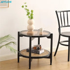 JOYLIVE Rattan Coffee Table Japanese Double Layer Detachable Solid Wood Table Glass Round Home Small Table 2022 New Dropshipping