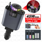 5-In-1 Car 45W Retractable Phone Charger with Type C PD Cable Aromatherapy Essential Diffuser Roof Starlight For IPhone Andriod