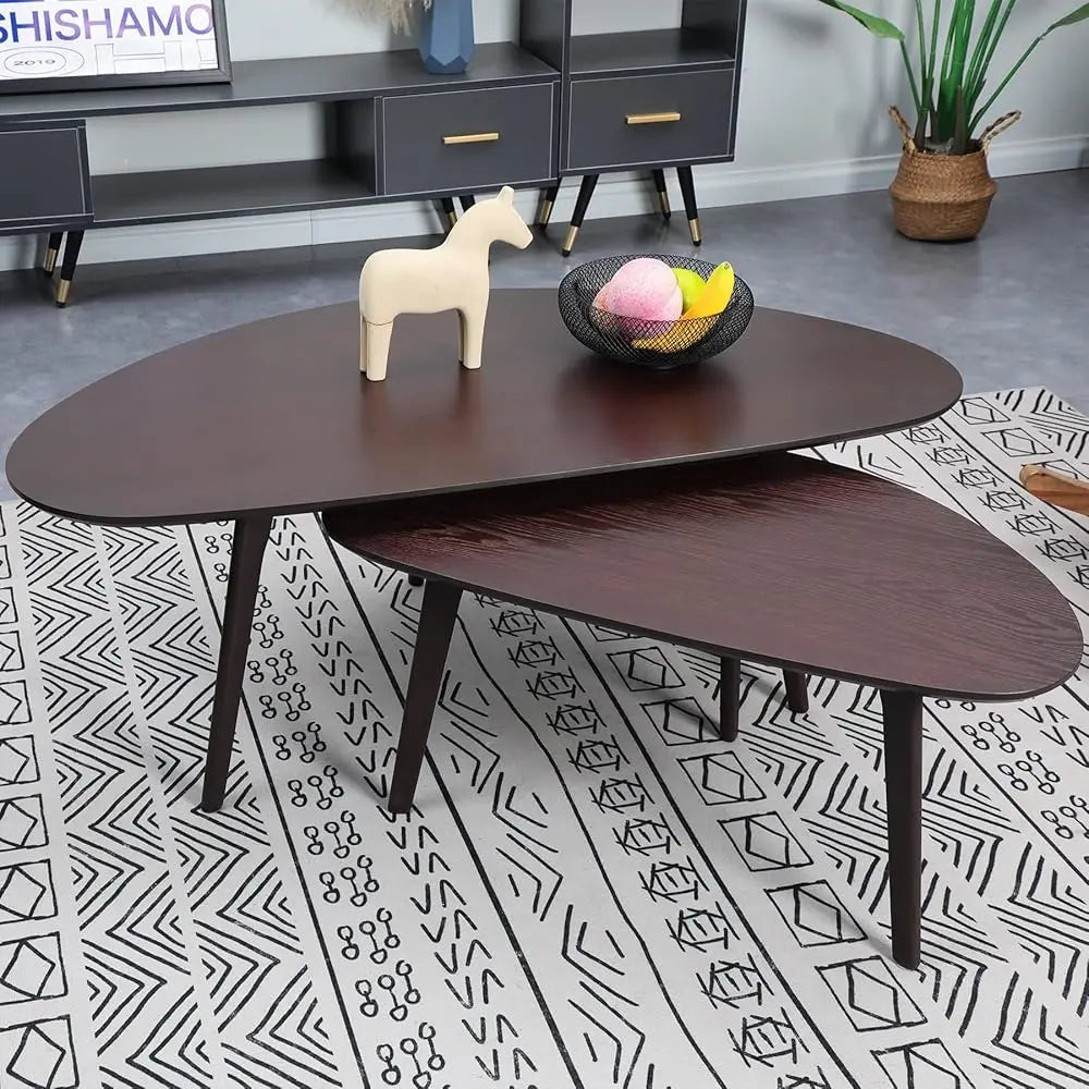 Small Oval Coffee Table For Living Room,Mango Tabletop Mid Modern Coffee Table,Espresso,18.9"" D X 33.47"" W X 15.75""