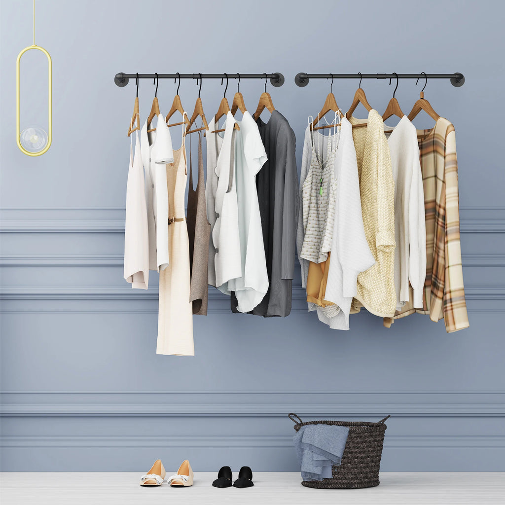 92cm Industrial Pipe Clothes Rack Wall Mounted Metal Garment Rack Hanging Rod Space-Saving