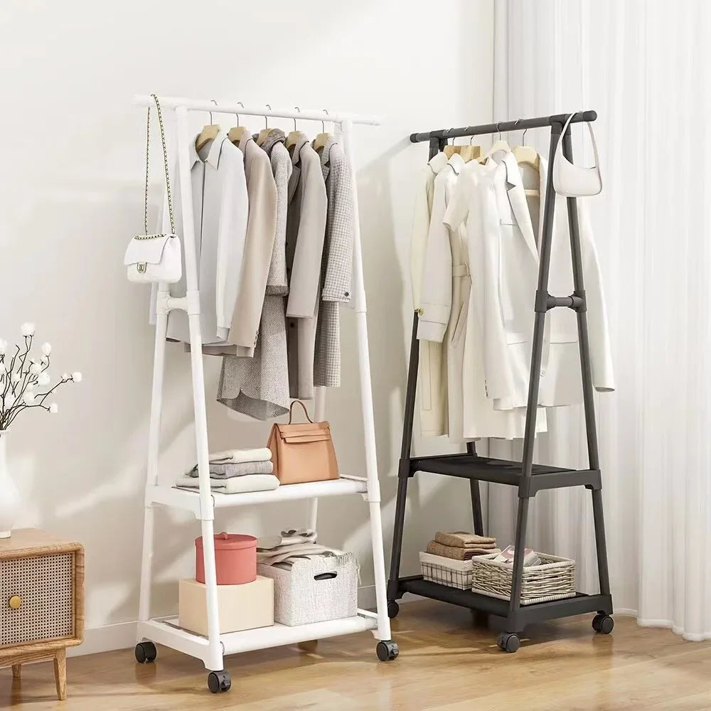 Mobile Clothes Hanger Triangle Coat Rack with Wheel Household Bedroom Storage Racks Rolling Simple Atmospheric Thick Coat Rack