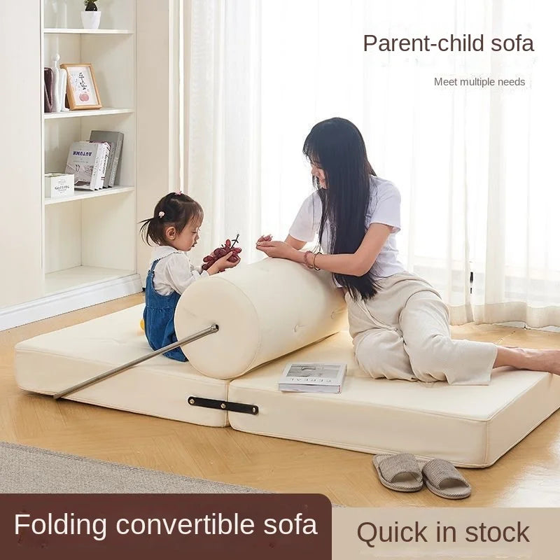 Wuli House Lazy Sofa Small Unit Single Sofa Living Room Tofu Block Cream Wind Folding Three Purpose Sofa Bed Home 2024 New Sales