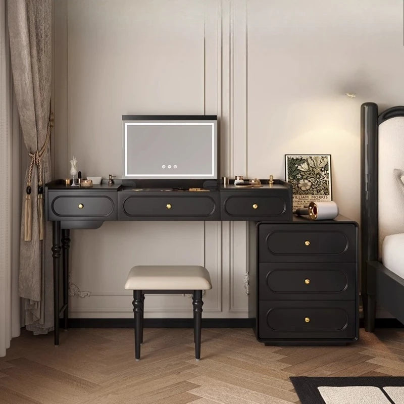 Makeup Organizer Vanity Table Modern Decor Drawer Storage Dressing Table Aesthetic Light Mirror Dressers Bedroom