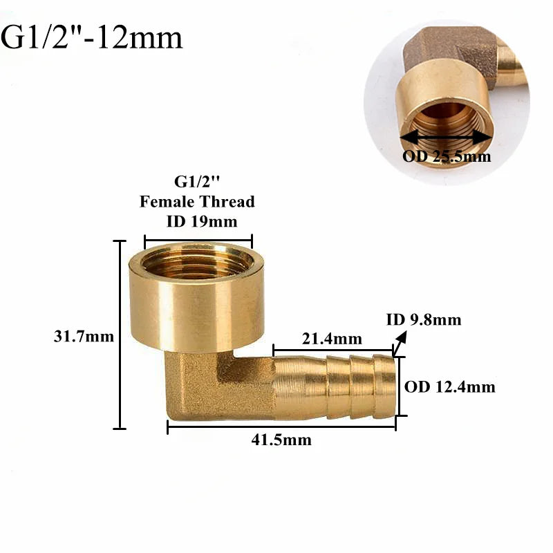 G1/2 Inch 8~25mm Brass Joint Copper Female Pagoda Elbow Connector Garden Irrigation Aquarium Pump Metal Barb Hose Fittings