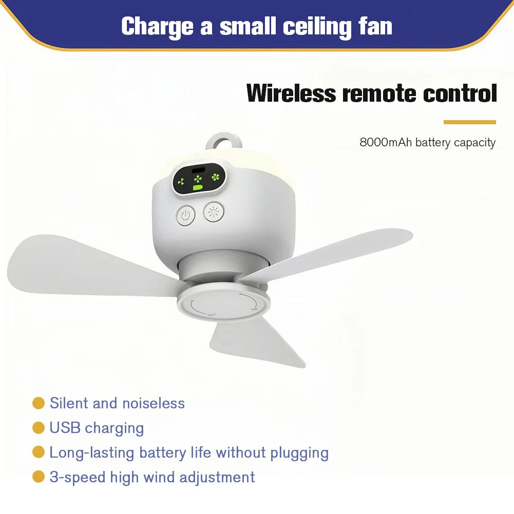 Portable Wireless Ceiling Fan Light Rechargeable Camping Fan with LED