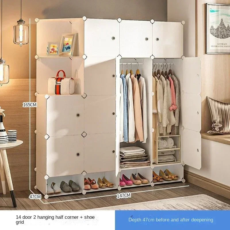 Simple Wardrobe Clothes Folding Cabinets Dressers Cube Storage Locker Plastic Collapsible Dustproof Home Bedroom Furniture