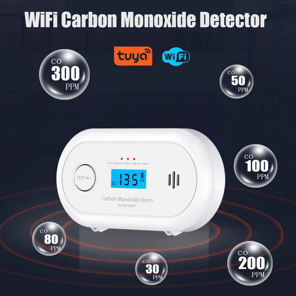 V-COME Wi-Fi Smart CO Detector with Tuya APP Control, WiFi Carbon Monoxide Alarm with long-life Li-Battery, EN50291/CE