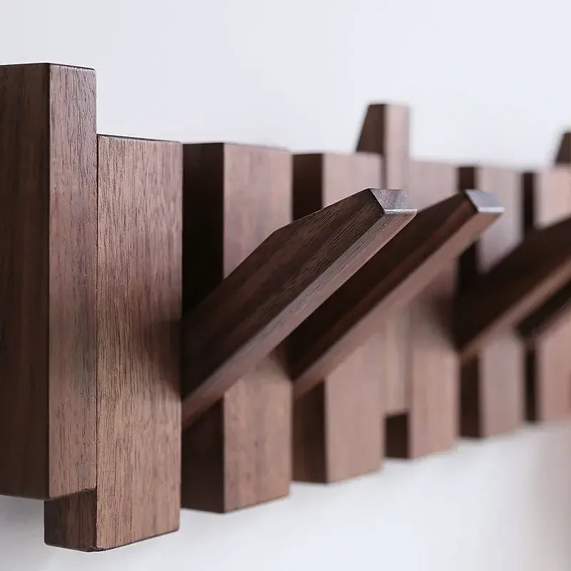 Wall Mounted Black Walnut Coat Rack Creative Hanging Hat Key Bags Holder Doorway Entrance Cloak Rack Home Decor Furniture