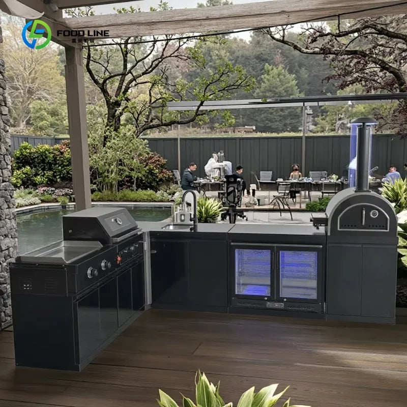 Customized Outdoor Kitchen Garden Outdoor Furniture Set Stainless Steel Outdoor Kitchen Bbq Island with Built-in Gtill & Sink