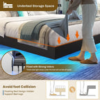 Floating Bed Frame with LED Lights and Headboard Storage, Visual Floating Bed with Charing Station,Queen Size Metal Platform Bed