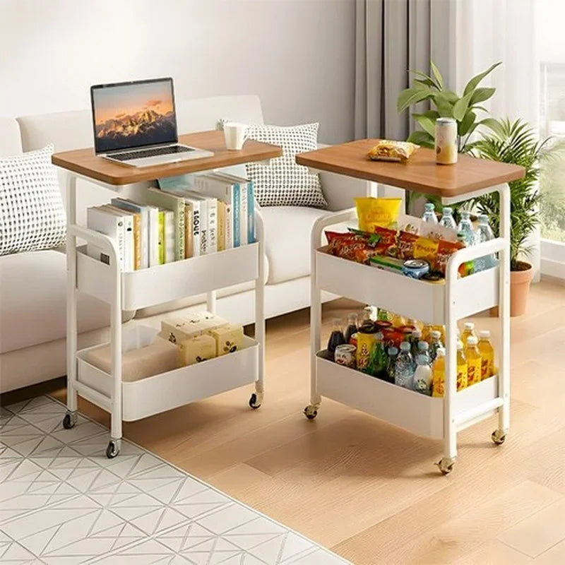 Home 3-Tier Kitchen Organizer Shelf with Wooden Top and Wheels Rolling Storage Cart  for Bathroom Living Room