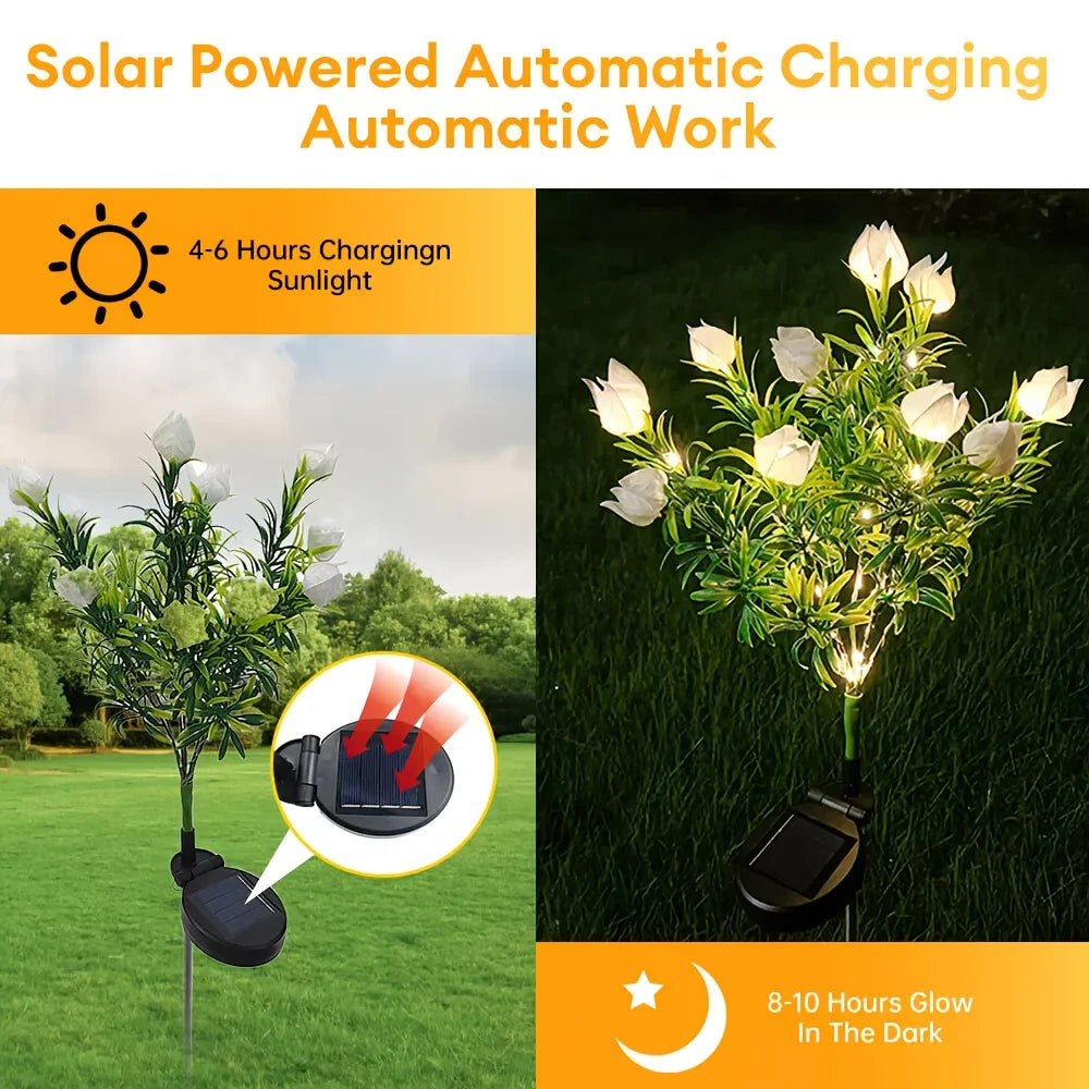 1/2/3/4pc 11-Flower Solar LED Gardenia Lights Outdoor Garden Decor Automatic Light Sensor for Patio Lawn Yard Solar Garden Light