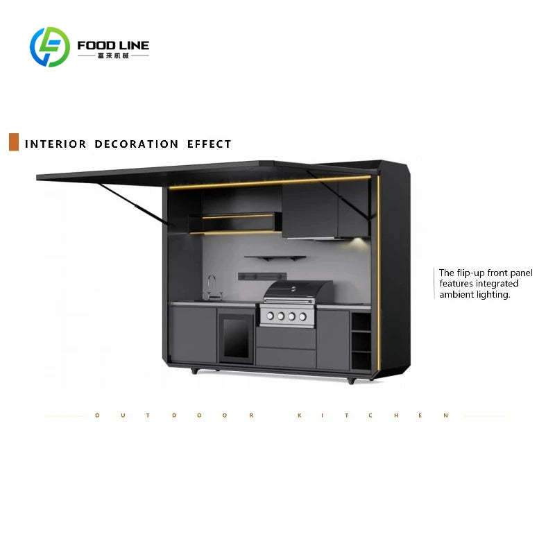 Customized Luxury Premium Style Outdoor Kitchen Movable Kitchen Easy Install Combined Sink and Fridge for Backyard Gatherings