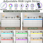 12 Drawer Dresser with Power Outlet, Dresser with LED Light, Modern Chest of Drawers for Closet, Double Wide Drawer Organizer Ca